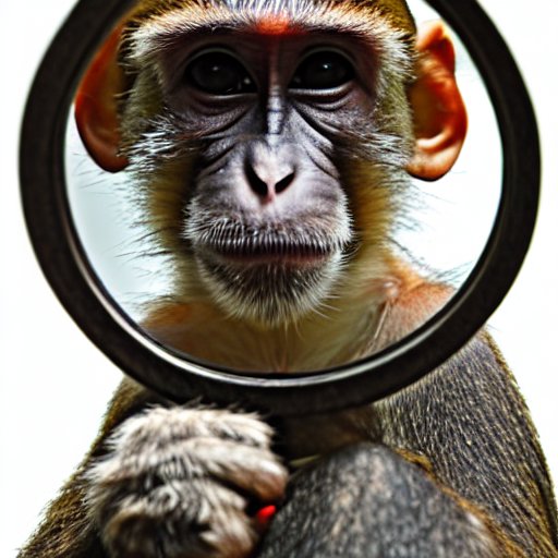 Monkey looking through a magnifying glass